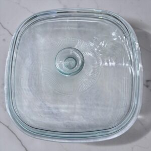 Pyrex A-12-C Clear Glass Square Casserole Lid Sunburst Ribbed Knob Vintage